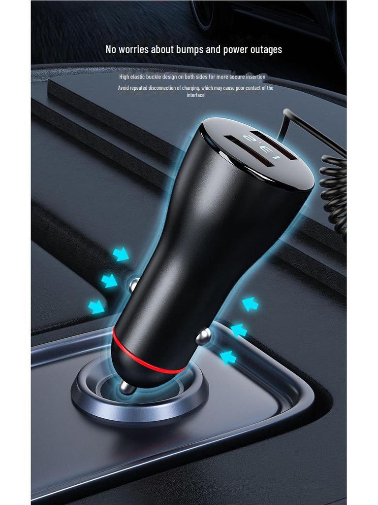 65W Dual USB Car Charger with QC3.0 Fast Charging, Multi-Function Digital Display, and One-to-Three Splitter