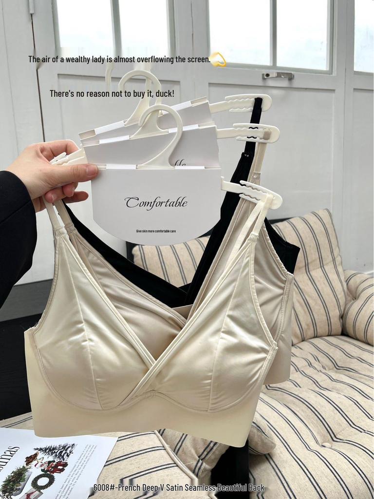 French Satin Seamless Deep V Bra with Side Support & Comfort