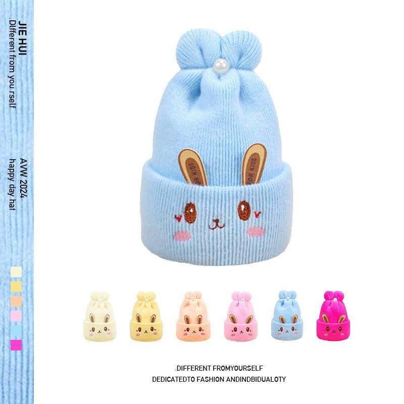 

Autumn-Winter Newborn Cashmere Little Rabbit Hat - Thick, Warm, Double-Layer Knit for 0-6 Months One Size жовтий