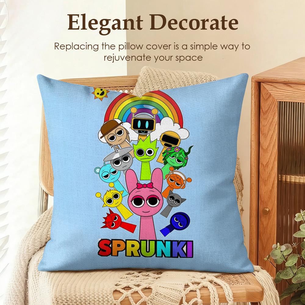 Game S-Sprunki Cushion Cover Natural Linen Organic Fabric Double-Sided Printing Sofa Home Decor Gift Pillow Case