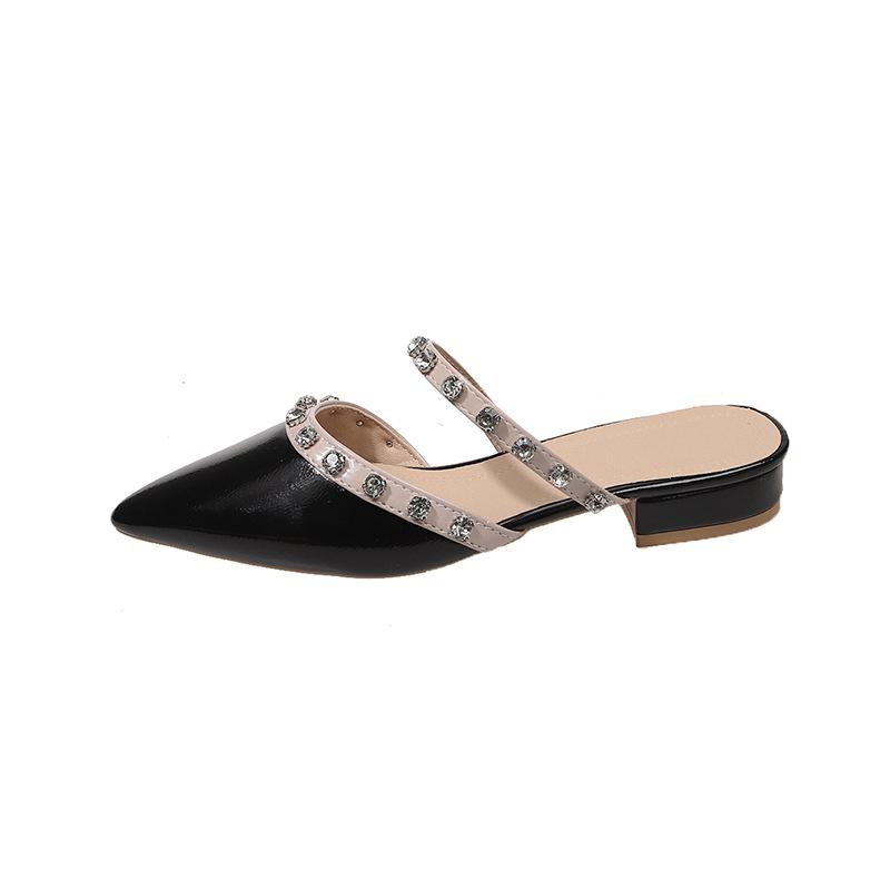 

Baotou Half-heel Sandals for Women, New Style, Thick Heel, Pointed Toe Shoes 35 чёрный