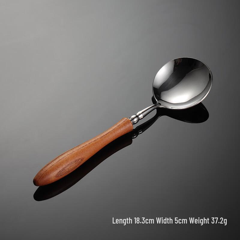 Qianxing Stainless Steel Toon Wood Handle Round Soup Spoon Set