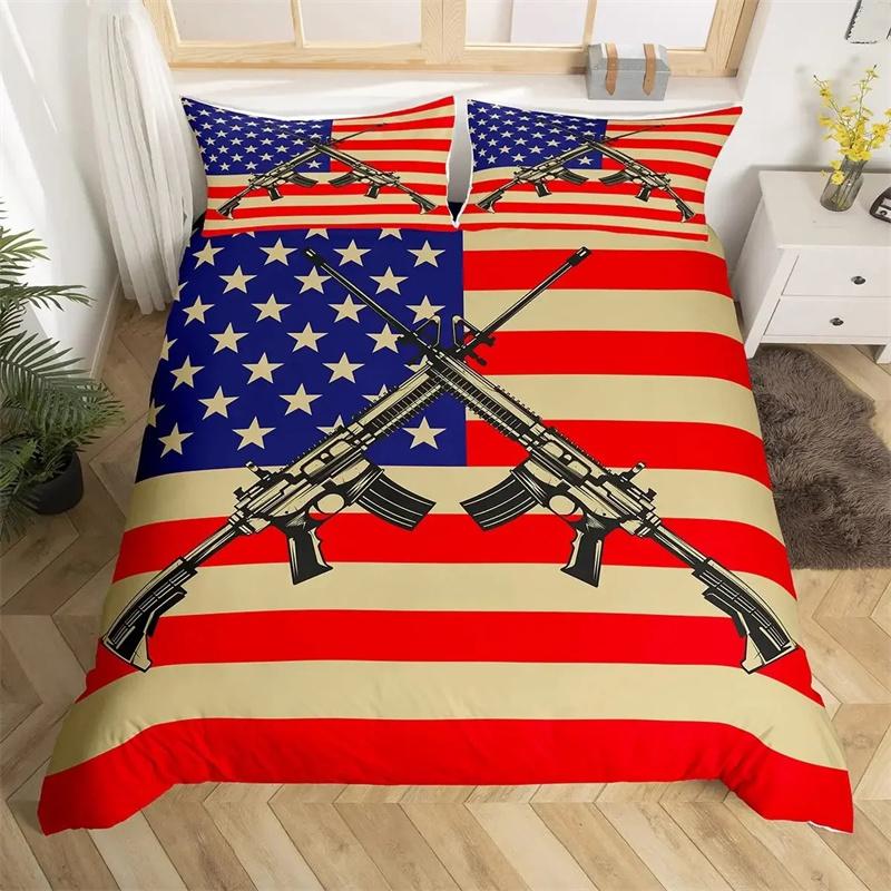 

American Flag Duvet Cover Machine Gun Comforter Bedding Sets,Girls bed supplies set duvet cover bed comforter set bedding set 135x200cm 2pcs