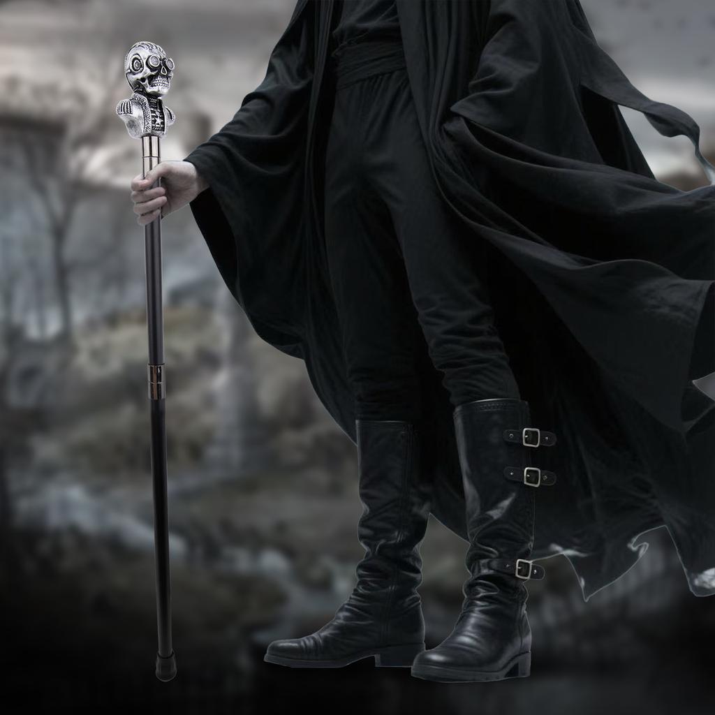 Silver Resin Skull Head Walking Cane Fashion Decorative Steel Stick Gentleman Elegant Cosplay Cane Knob Crosier 92cm