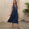 2026 Summer Sleeveless V-Neck Lace Patchwork Color Block Dress