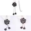 Romantic Rose Pendant Long Chain Necklace With Alloy Flower For Women Jewelry Gift