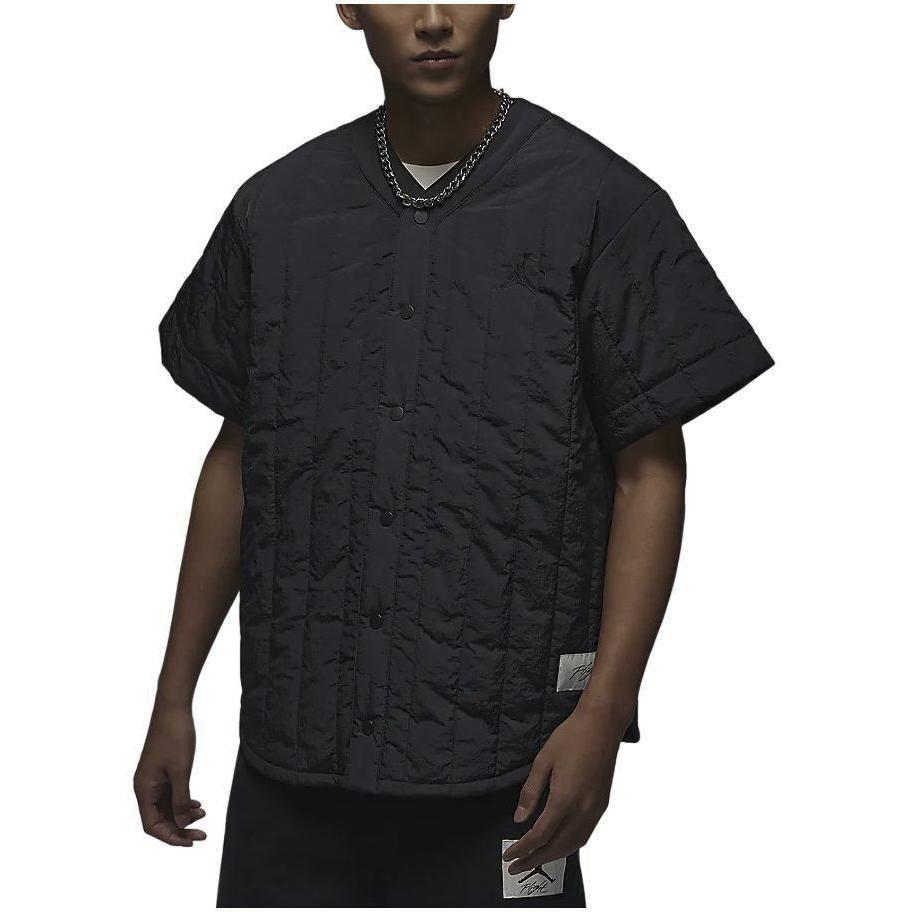 Jordan Flight Heritage Solid Color Loose Single-Breasted Short Sleeve Baseball Jacket Men Tops Black FN4602-045
