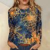Fashionable 3D digital printed Halloween bat pattern women's round neck long sleeved T-shirt