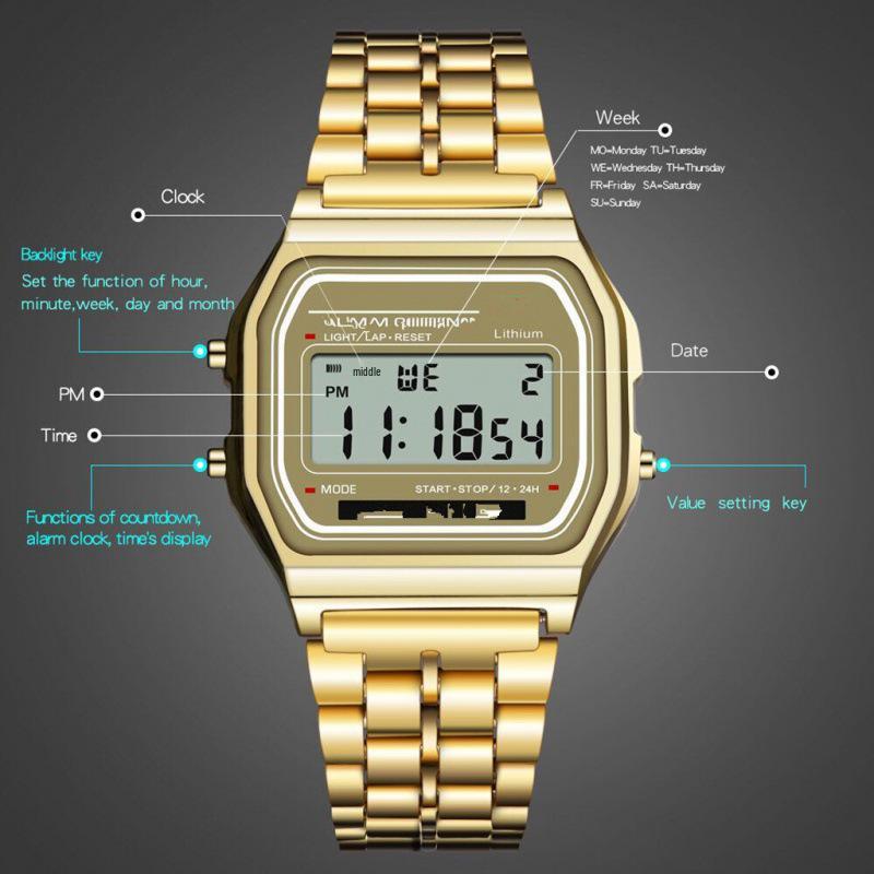 2023 Ultra-Thin Gold and Silver Harajuku Style LED Multi-Function Electronic Watch