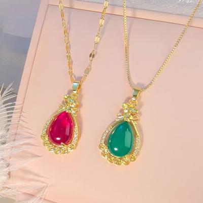 Water Drop Necklace Female Retro Court Style Trend Versatile Oval Egg Noodle Room Accessories