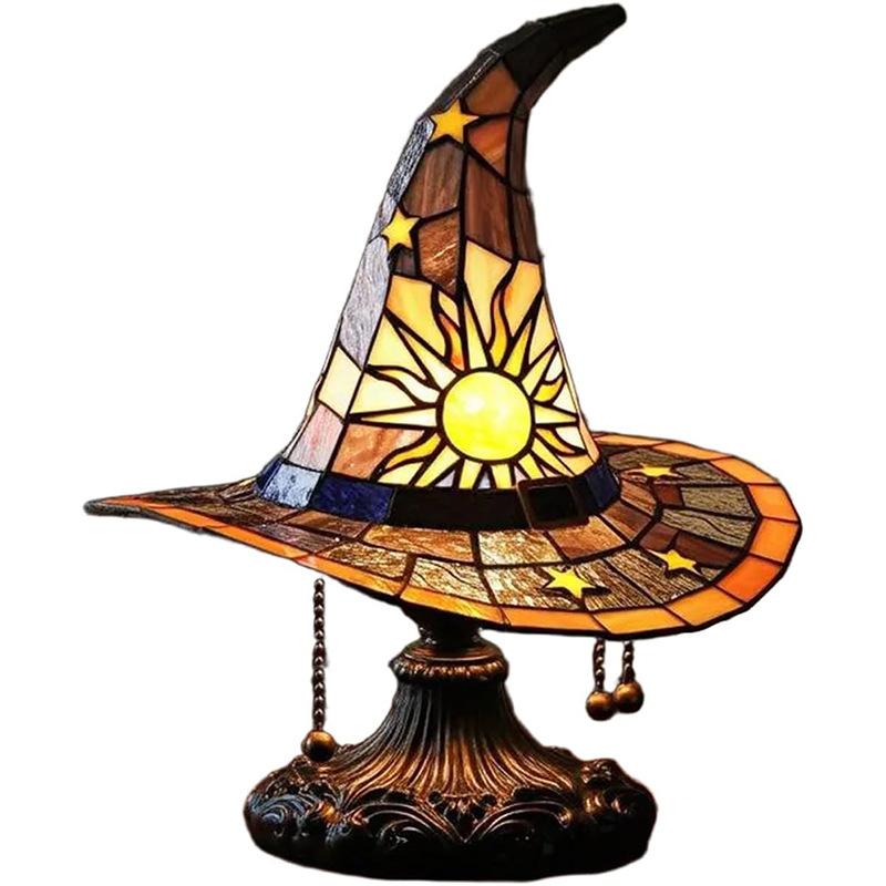 

Stained Glass Witch Hat Lamp USB Powered Creative Table Lamp Night Light for Living Room Home Bedroom Decoration Halloween 10.5x7.5x18cm жовтий