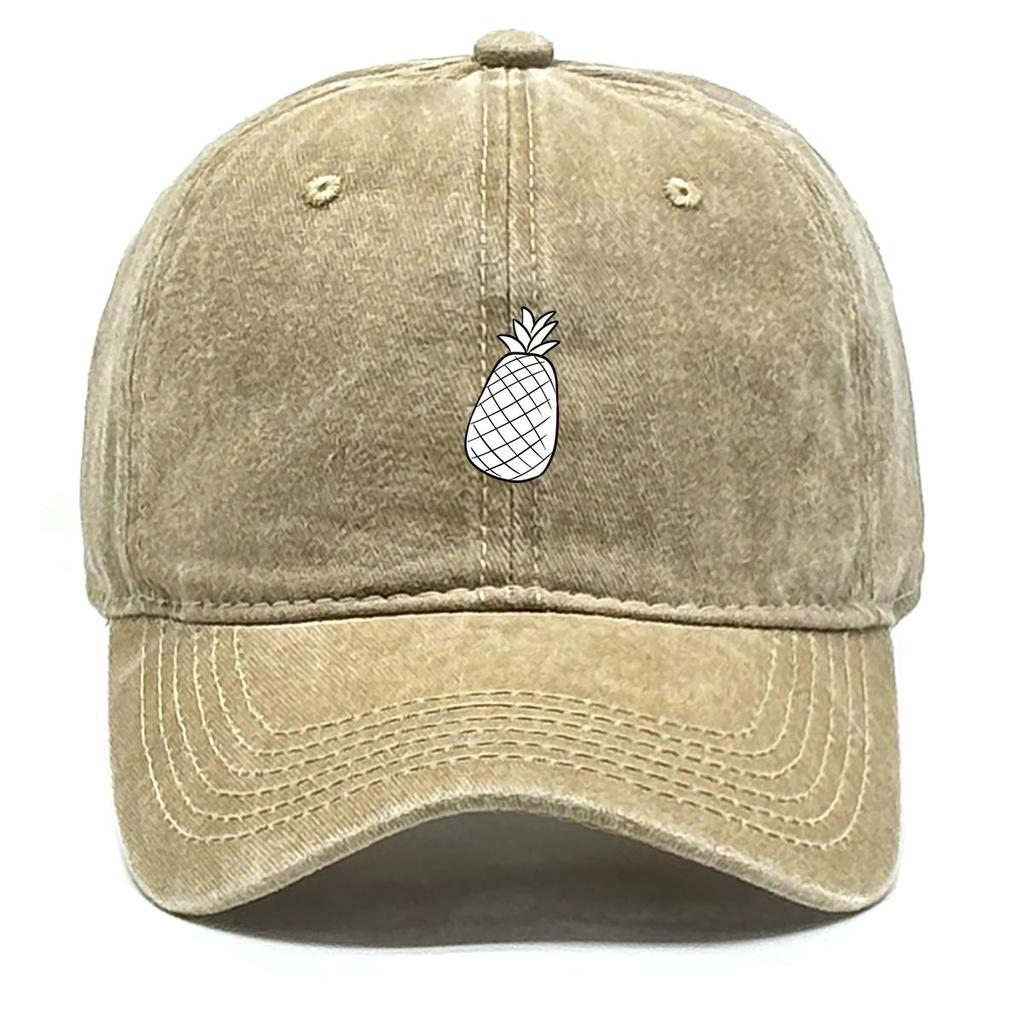 White Pineapple Print Adjustable Baseball Hat, Fruit Flat Cap Adjustable Strap Non-Stretch Fabric Solid Trendy Snapback Baseball Cap