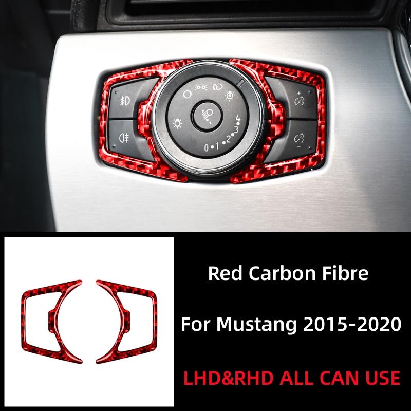 For Ford Mustang GT 2015- Carbon Fiber Car Headlight Switch Cover Trim Stickers Decoration Frame Car Interior Accessories