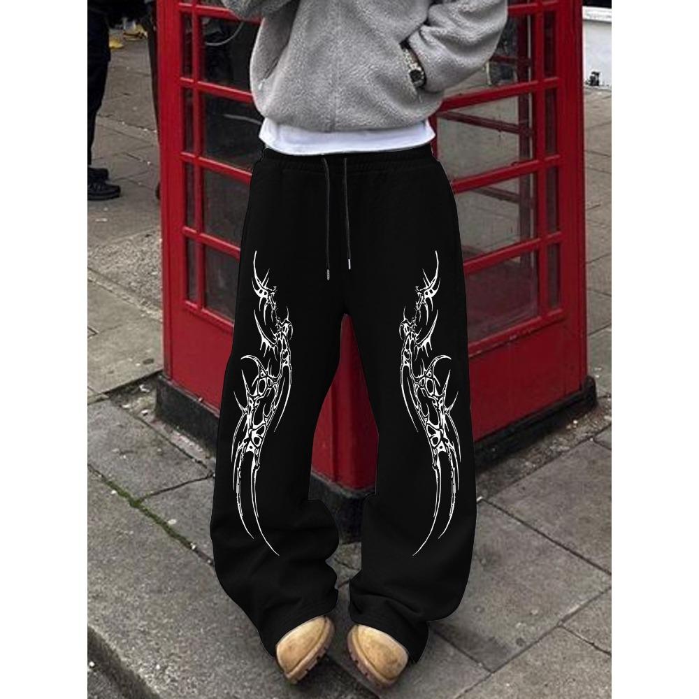 Street Casual Straight Leg Pants with Thorn Totem Print Loose Sports Pants Daily Wide Leg Pants European and American Style Hip Hop Youth