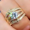3pcs Ring Set Couple Round Synthetic Zirconia Set Ring European and American Fashion Luxury Engagement wedding Jewelry for Women