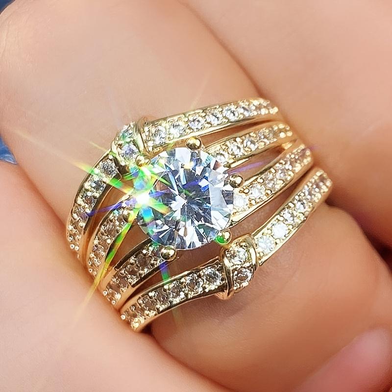 3pcs Ring Set Couple Round Synthetic Zirconia Set Ring European and American Fashion Luxury Engagement wedding Jewelry for Women