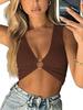 Summer Women's Sleeveless V-Neck Hollowed-Out Cropped Solid Color Vest
