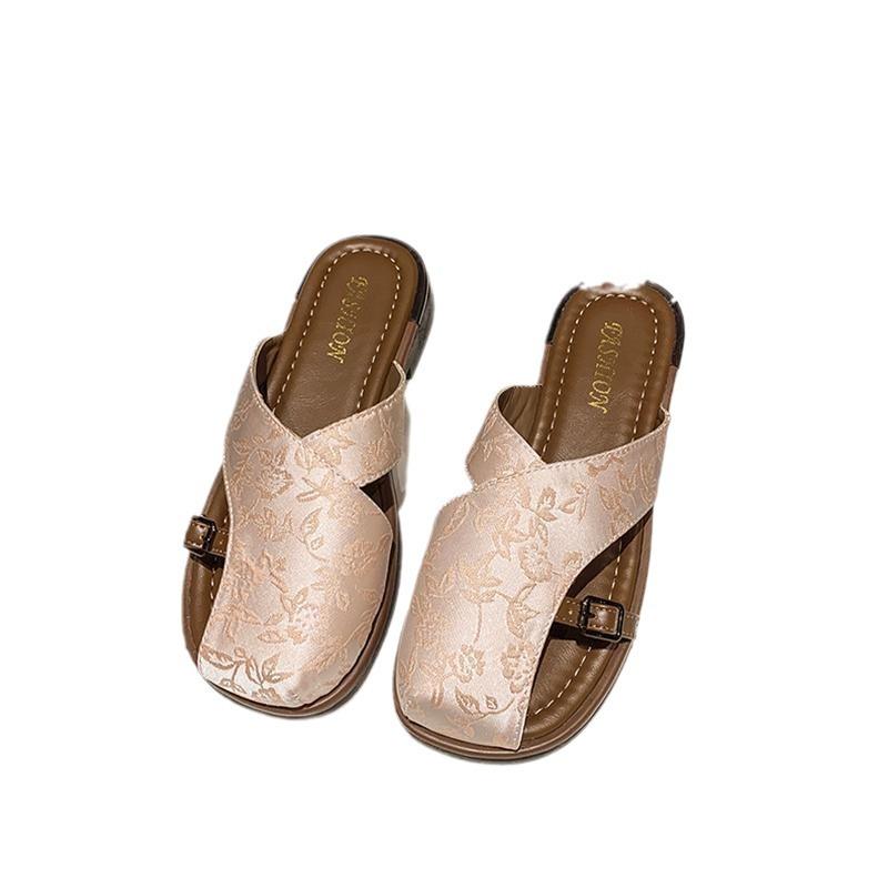 Baotou half slippers female Internet celebrity fashion 2024 summer new comfortable flat Chinese design outside wear cool slippers