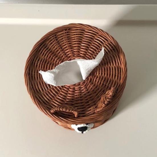 Krabice na kapesníky Poutavá Pevná konstrukce Ratanový Krásný medvídek Držák na kapesníky Stolní ozdoba pro domov