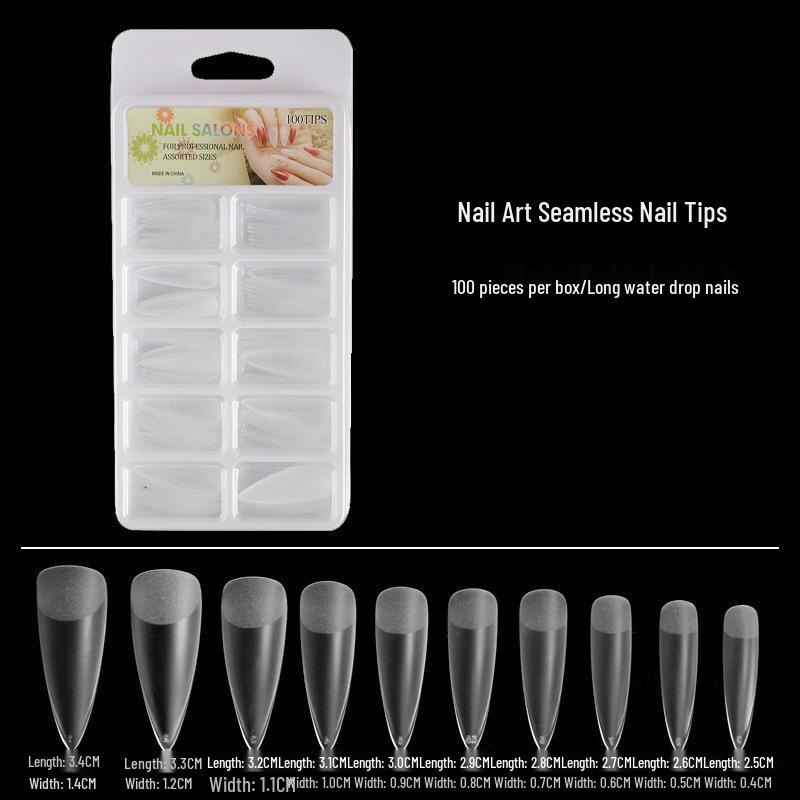 Matte Almond & Water Drop Nail Extensions – 100 Pcs Traceless Full/Half Stickers