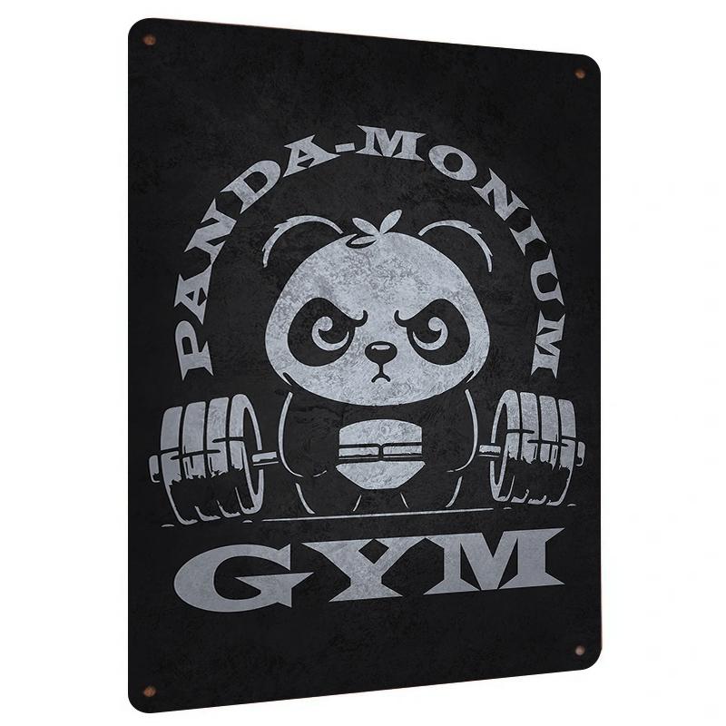 

Panda Monium Gym Metal Wall Art Cute Angry Panda Lifting Weights Fitness Decor for Home Gym Workout Room 20x30cm（7.8x11.8inch）