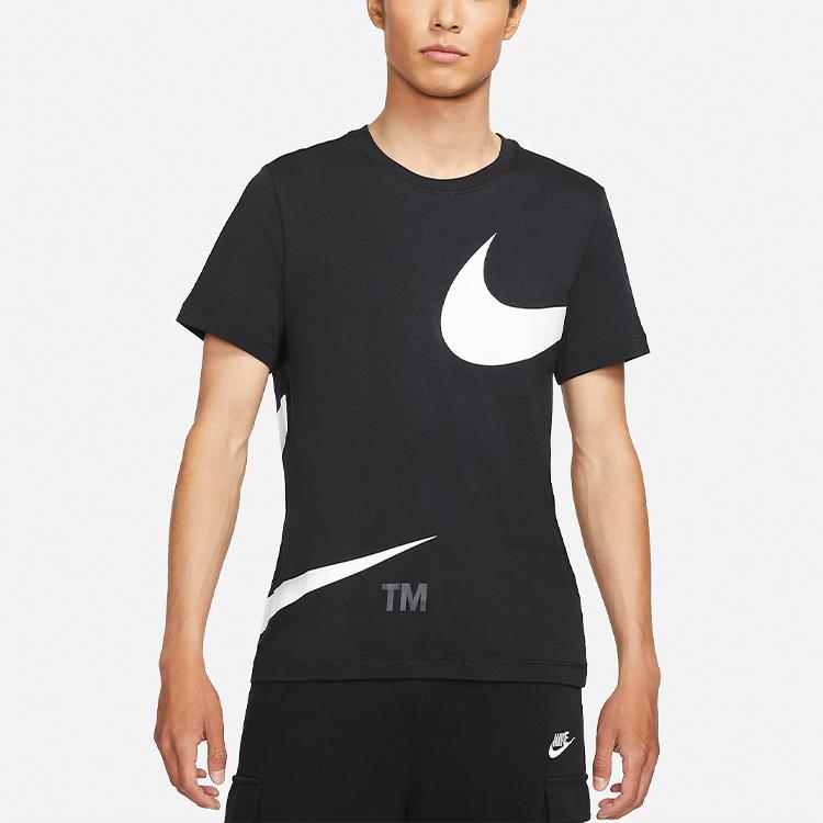 Nike Sportswear Double Swoosh Logo Crew Neck T-Shirt Men Tops Black DD3350-010
