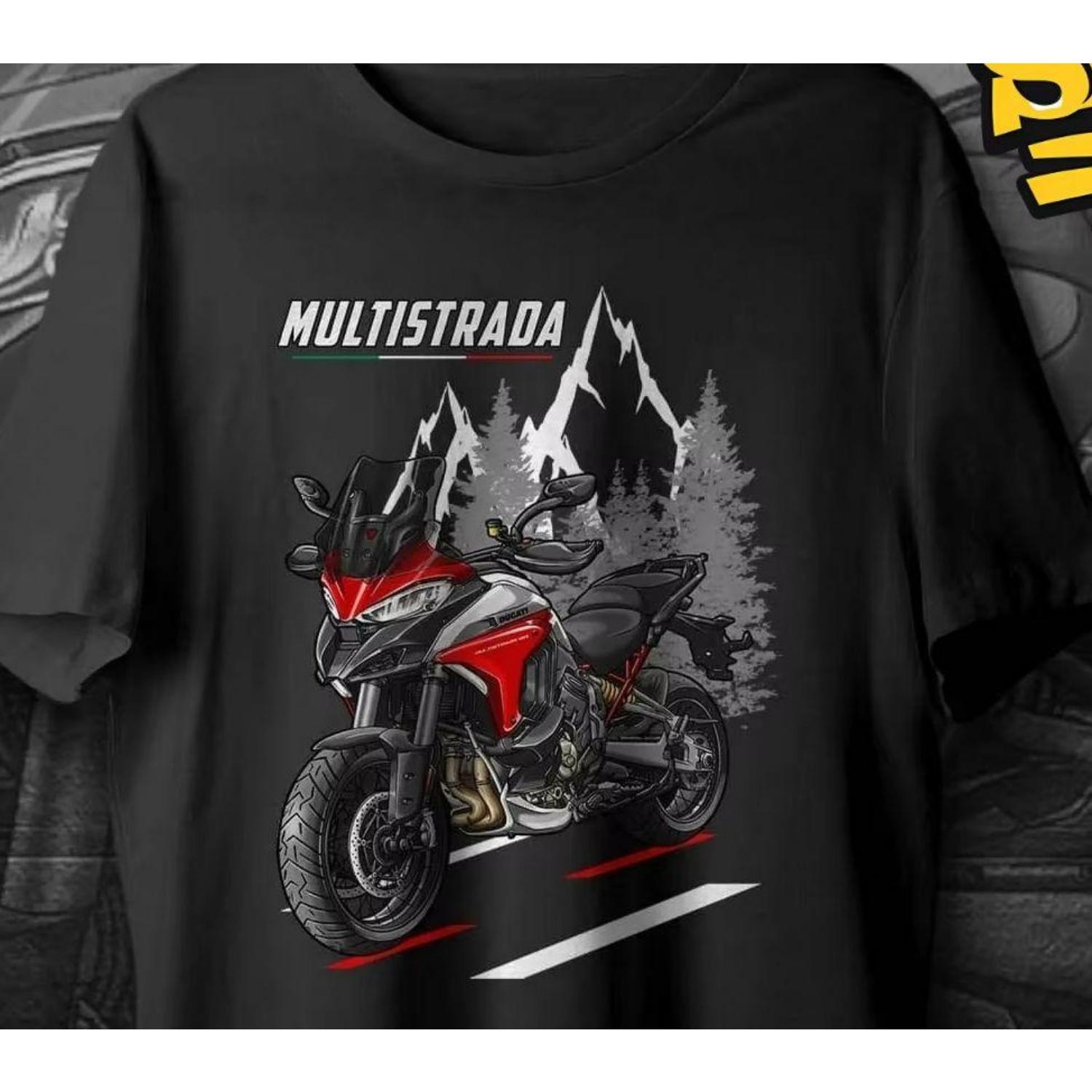 

20212024 Модели Италия Multistrada V4 Мотоцикл Футболка 100% Хлопок Круглый вырез Короткий рукав Летняя Повседневная Мужская футболка Байкер Уличная одежда S чёрный