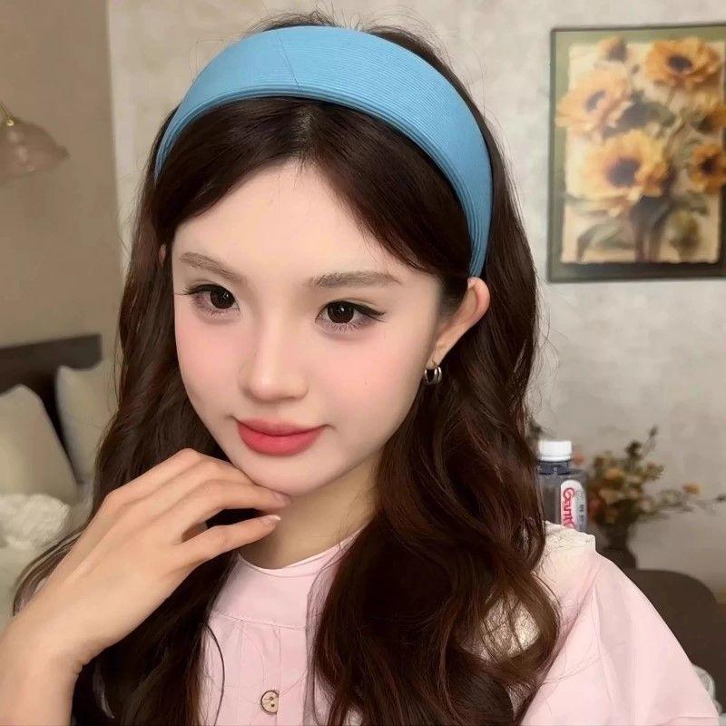 Vertical Thread Sponge Wide Headband Spring Summer High Cranial Top Slim Face Sweet Versatile Women Hair Hoop