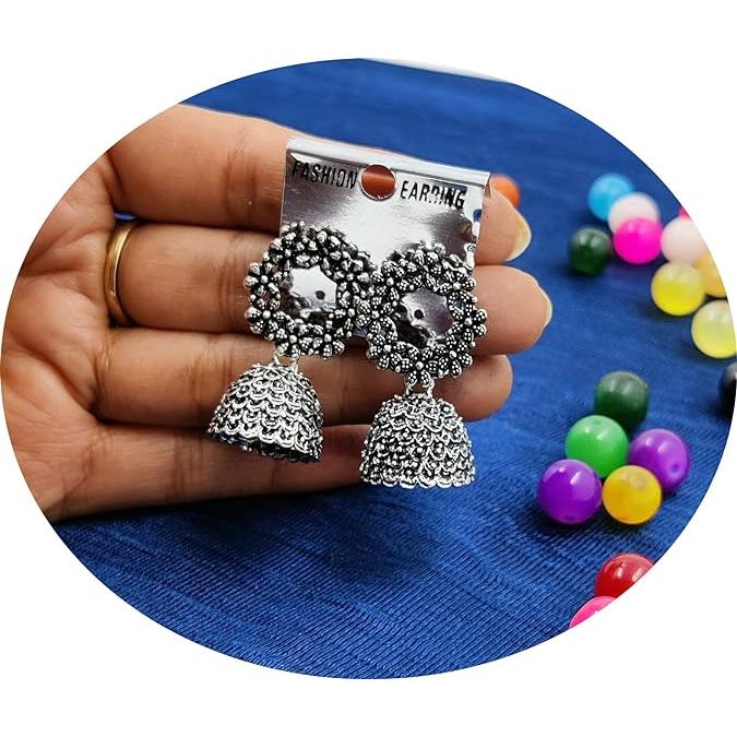 Fashion Latest Traditional Oxidized Silver and Antique Golden Base Metal Dangle and Drop (COMBOs of 4) Jhumki Earrings for Women & Girls