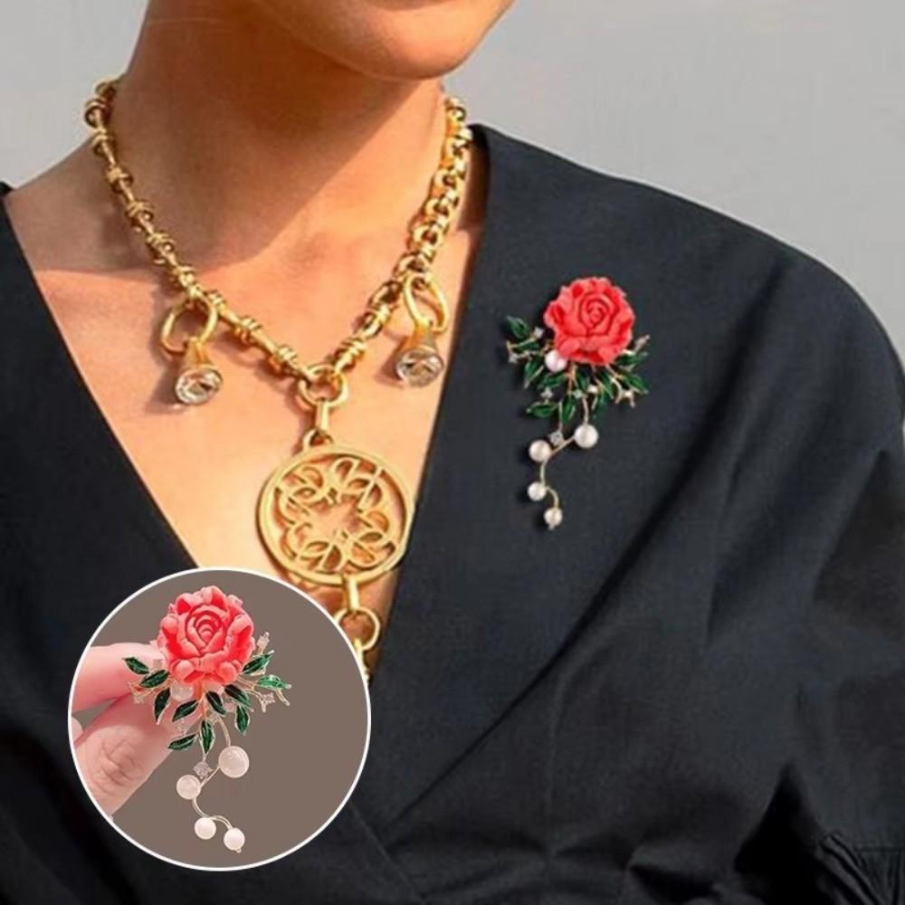 Sparkling Peony Flower Brooches Sweet Pink Brooches Fashion Pearls Brooches  Women Dress Decoration