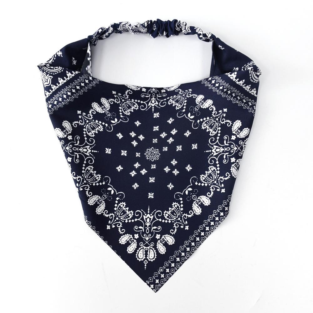 

1 шт. Повязка для волос с цветком кешью, модная, диаметр 20 см, полиэстер, треугольная бандана, резинка, универсальная повязка на голову, мешок для головы синий