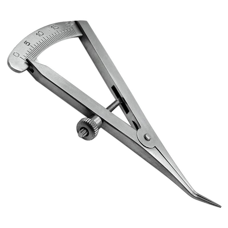 Stainless Steel Castroviejo Caliper Dental Graduated 0-20mm Metal Dental Gauge Caliper Dental Caliper Straight/Angled