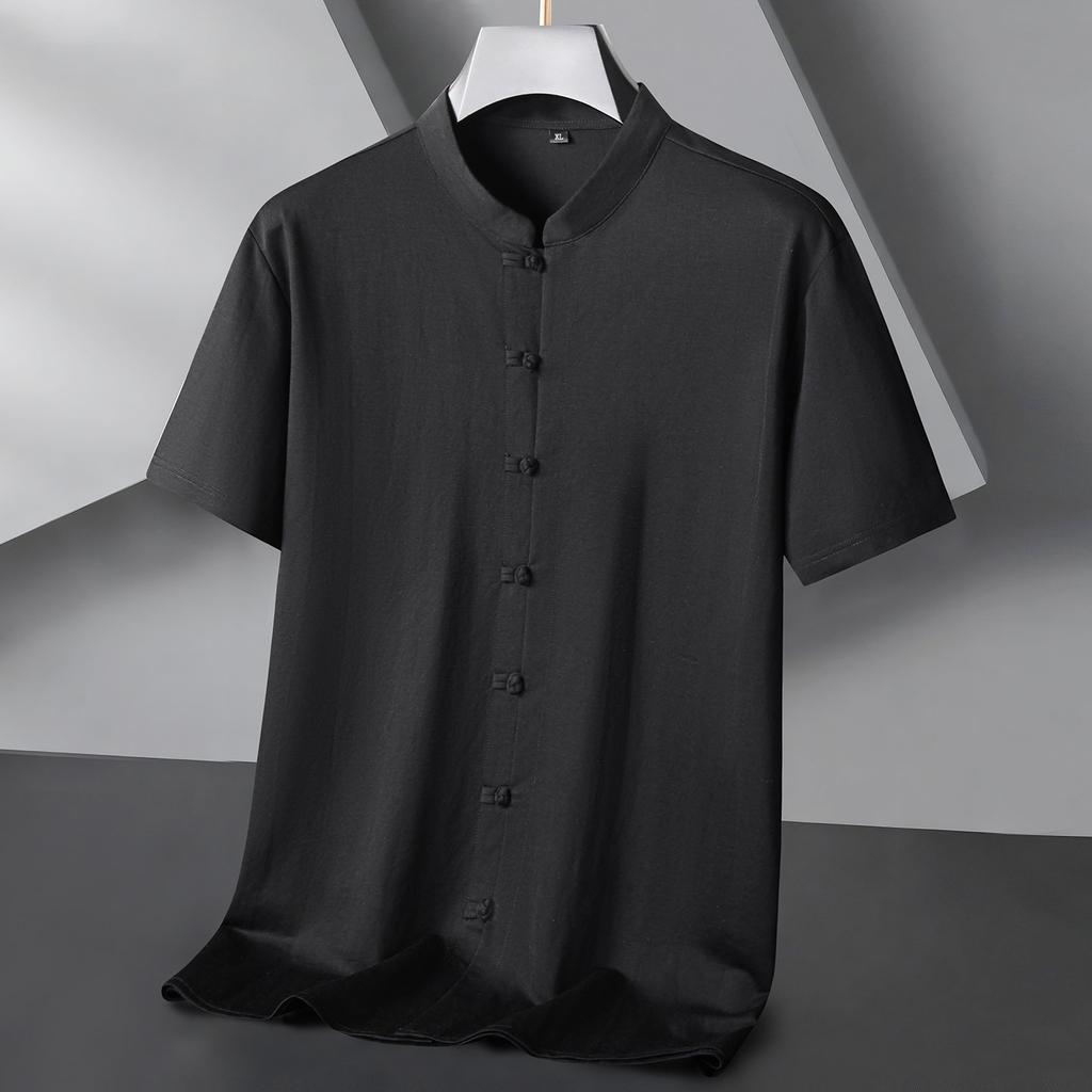 Fat brother, loose Chinese retro stand-up collar short-sleeved shirt, summer plus size men's Tang suit half-sleeved shirt