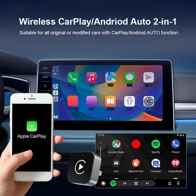 מתאם Carplay אנדרואיד אוטו אלחוטי 2 ב-1 מתאם Carplay אלחוטי מחוטי לאייפון שליטה אלחוטית Plug & Play Carplay