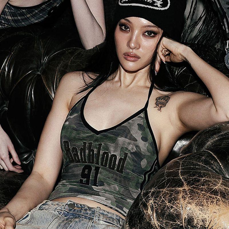 South Korea Badblood American Vintage Gyaru Sexy Plaid Cami Women Street Embroidery Niche Top Tide