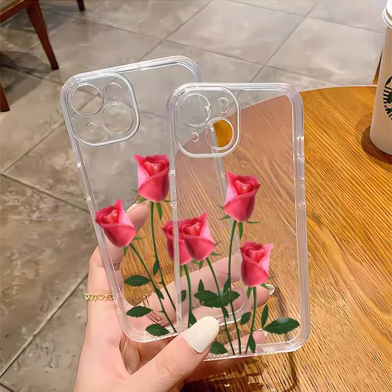 Simple Rose Mobile Phone Case Is Suitable for Apple 17/16promax Trendy Women's iPhone15p Transparent Soft Case.
