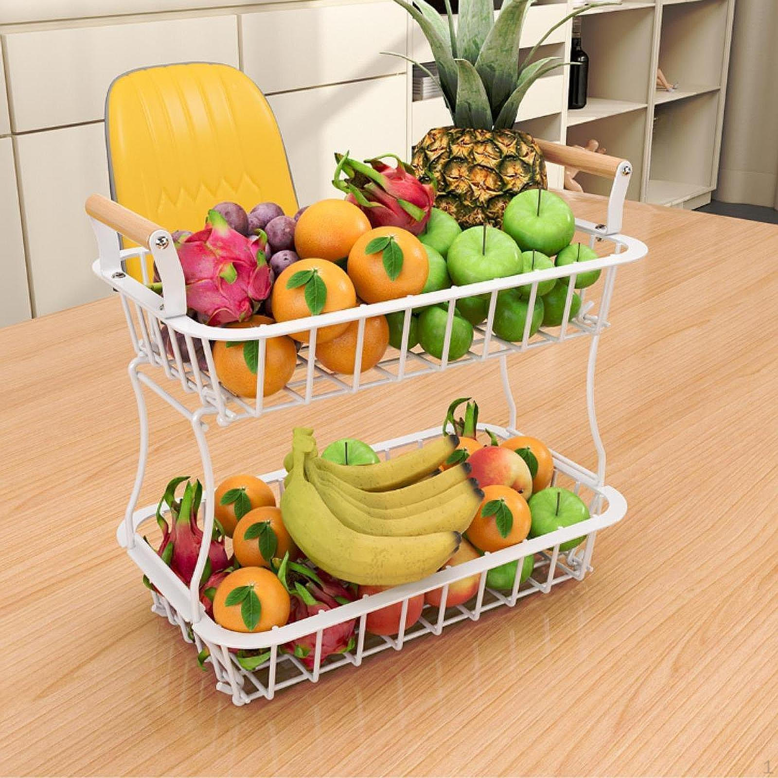 

2-х уровневый держатель для фруктов из металлической проволоки для кухни и дома белый