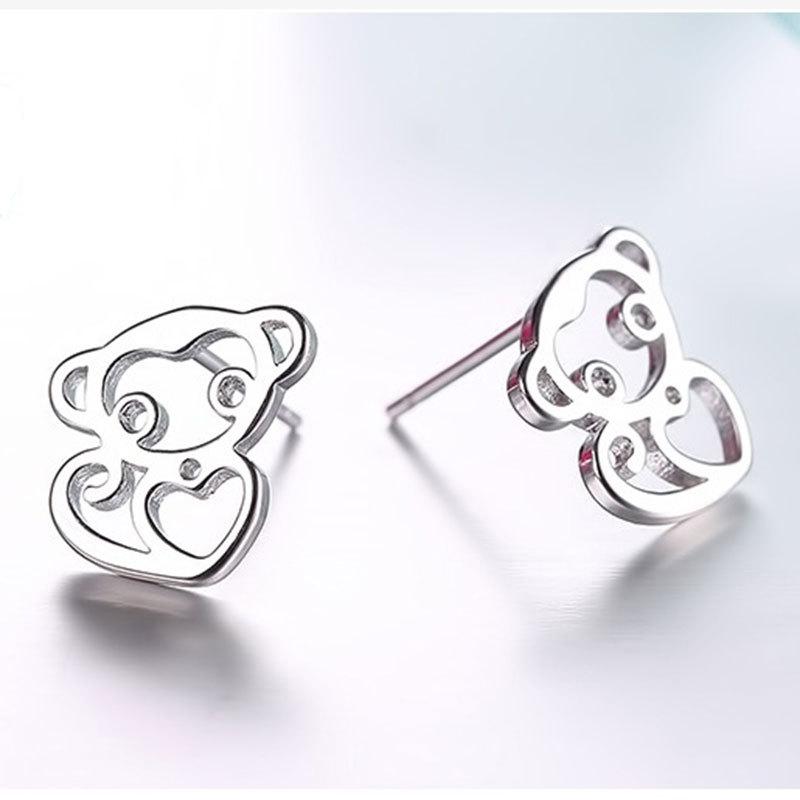 Cute Stud Earrings Female Hollow Inlaid Zodiac Monkey Silver-plated Stud Earrings Personalized Zodiac Stud Earrings, Love Earrings