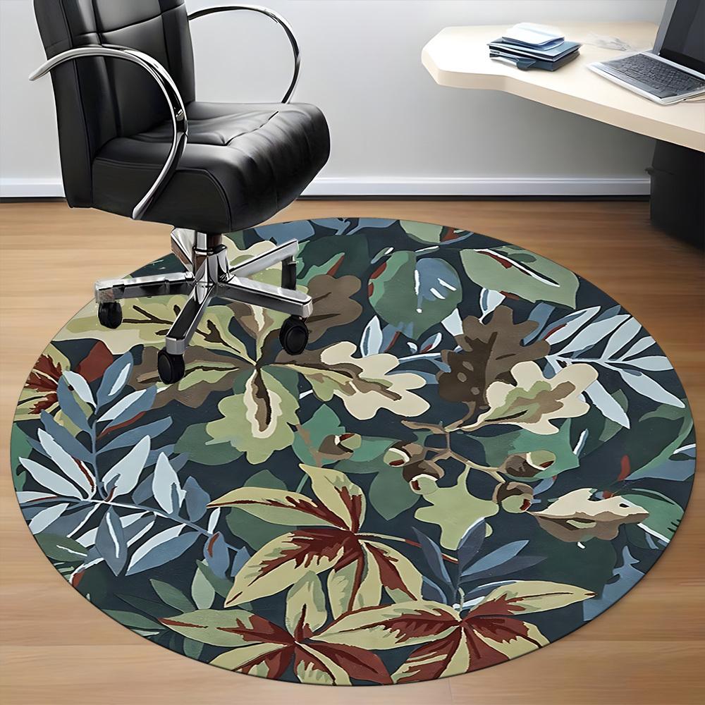 1pc Leaf Pattern Carpet for Office Non Slip, Round Carpet, Soft & Comfortable, Carpet for Office, Lightweight Round Floor Mat