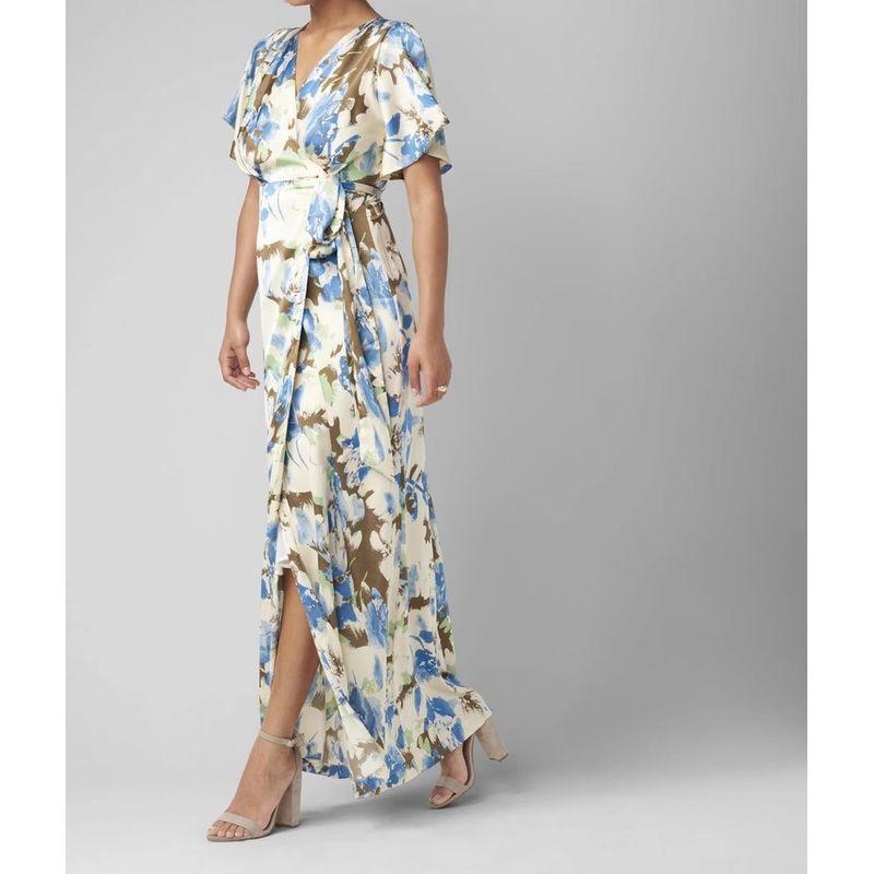 

Foreign Trade Order Tea Khaki Salt Leisure Holiday Style Exquisite Print Solid Strap Waist Hugging Big Hemline Dress Long dress Color M