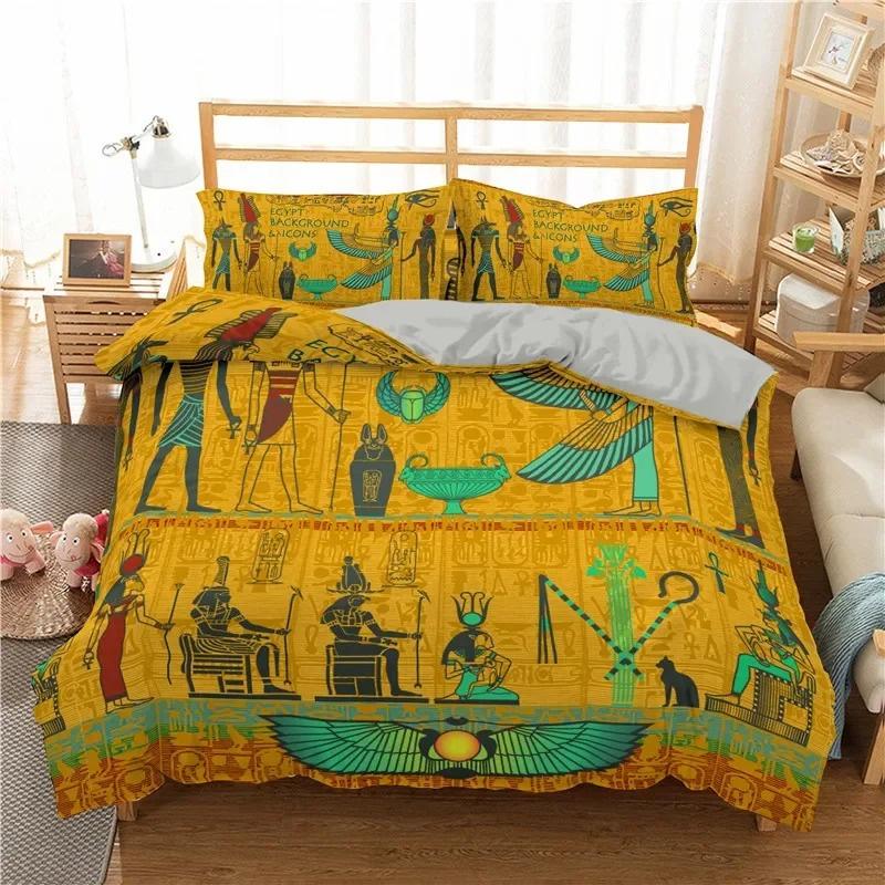 3D Ancient Egypt Tribe Decor Comforter Cover Set for Adult Women King Size Polyester Bedding Set Egyptian Print Duvet Cover Set