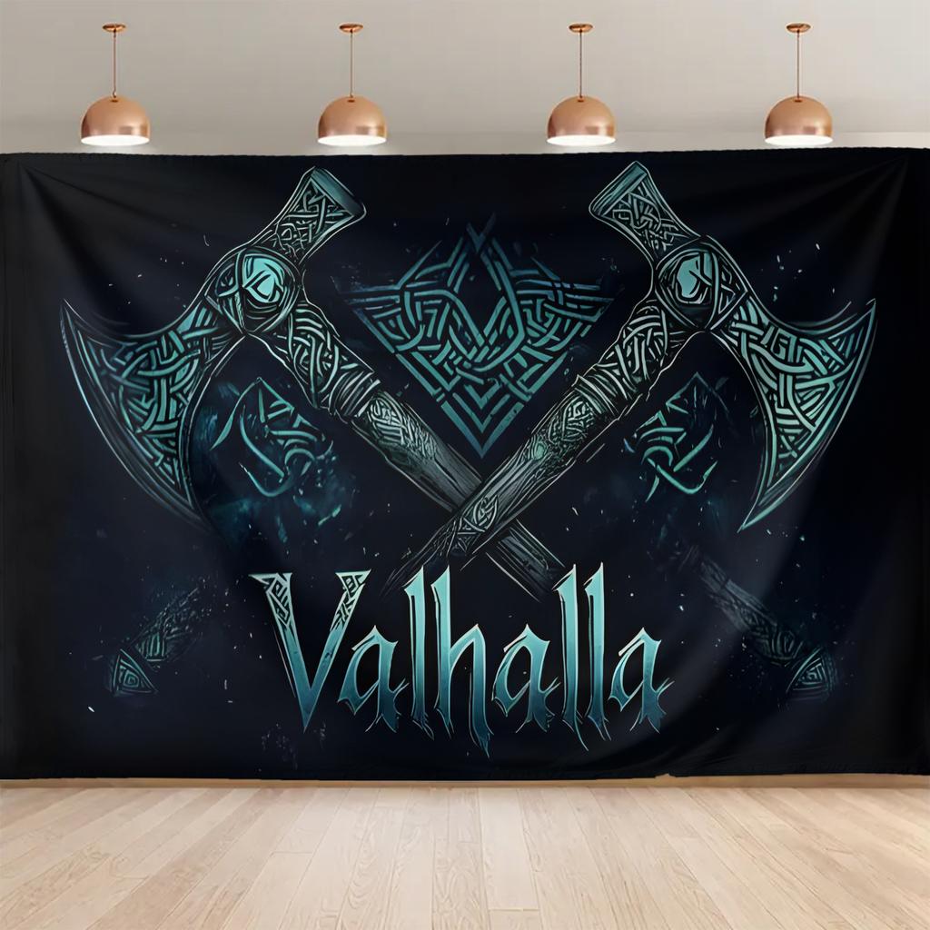 1 Stück, Nordische Walhalla Wandteppich. Keltisches Knoten- und Sternen-Traum-Wandbehang, Axt-Design, Helle Blau- und Gold-Keltische Muster