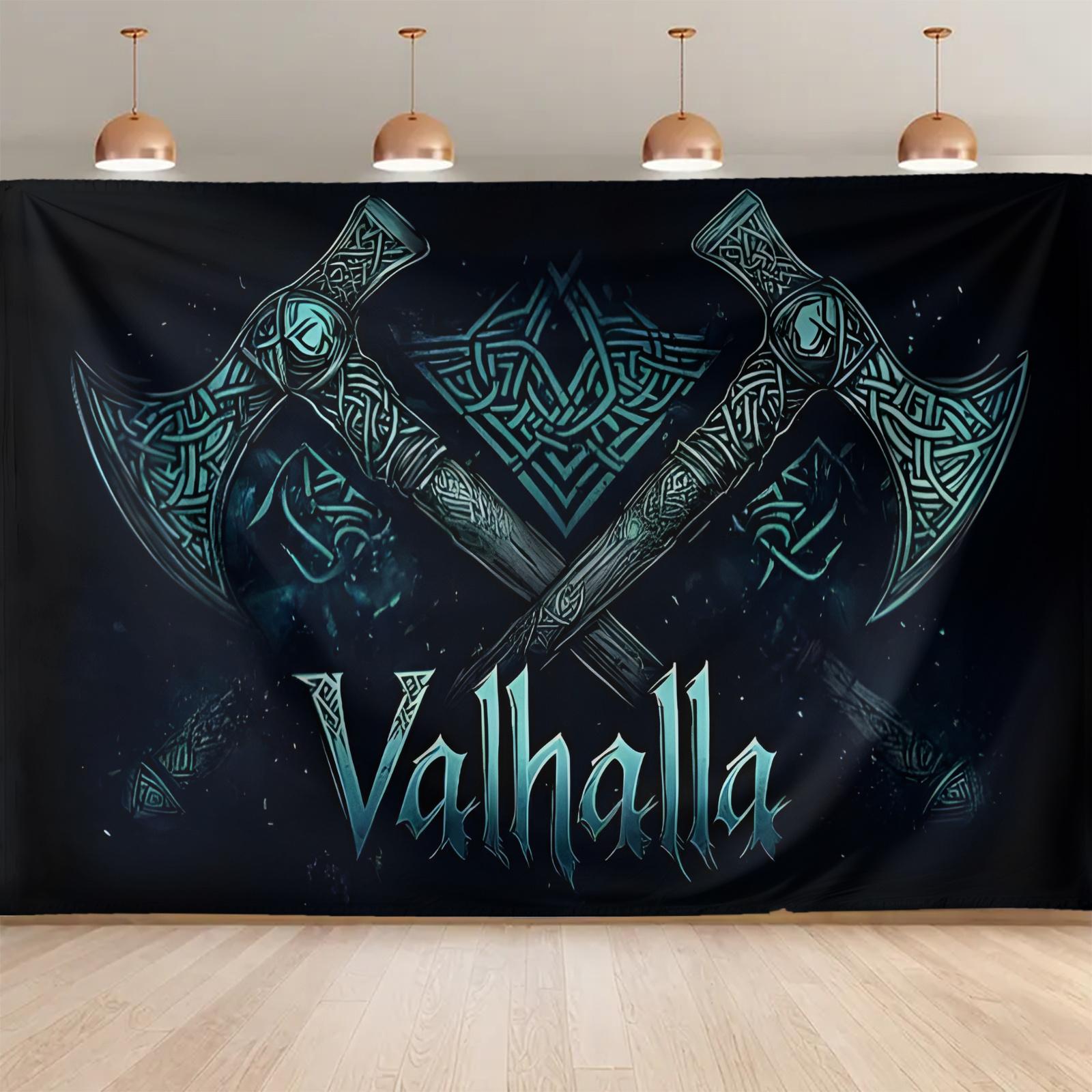 1 Stuk, Scandinavisch Valhalla Wandkleed. Keltische Knoop en Ster Droom Wandkleed, Bijl Ontwerp, Helder Blauwe en Gouden Keltische Patronen 120cmX180cm
