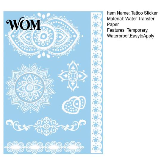 Eco-friendly Tattoo Sticker White Lace for Women, Temporary Face Body Skin-friendly Arm, Waterproof Fake Decal Wedding Party Festival Safe Tattoos