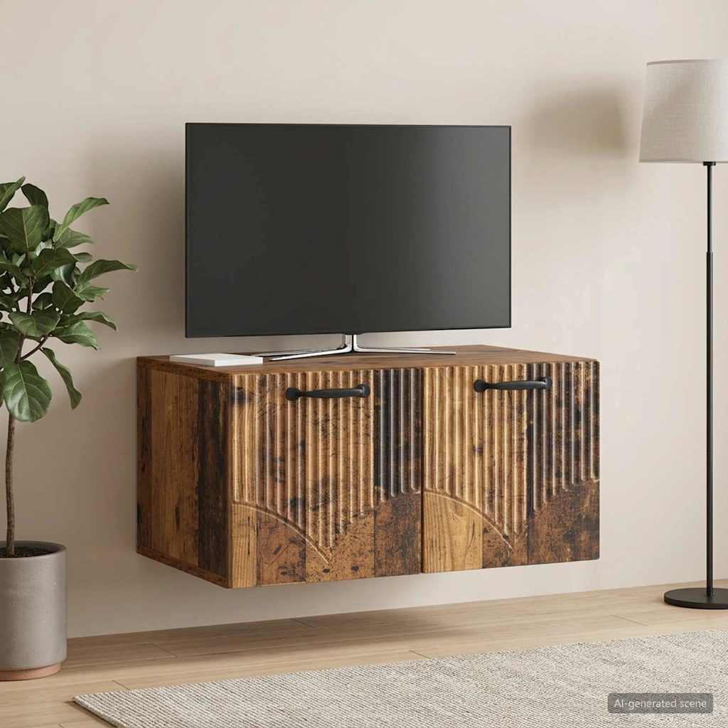 Wall Mounted TV Cabinet Reclaimed Wood Look 59.5 x 41 x 30 cm