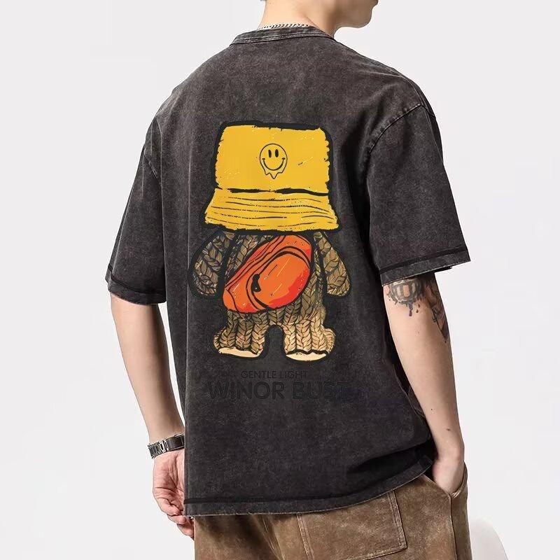 

Summer Dopamine Outfit Trendy Brand Heavyweight Short Sleeve T-Shirt Men American Style Plus Size Loose Trendy Red Half Sleeve T M сірий колір