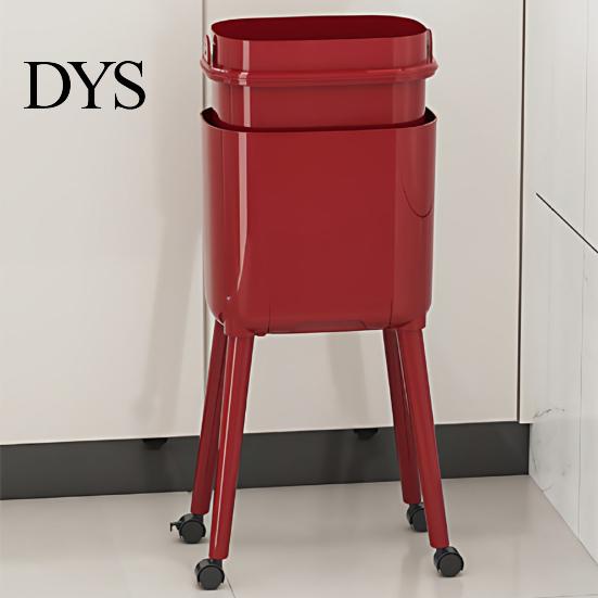 Odor Blocking Trash Bin Can with Heightened Legs And Wheels, 16L Capacity Press On Lid Kitchen Wheels Garbage Bin, Retro Style Waste Container
