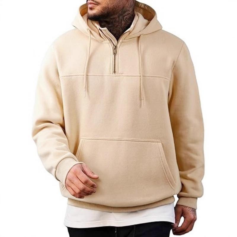 Herbst- und Winter-Samt-Pullover mit halbem Reißverschluss Herren-Kapuzensweatshirt Herren-Amerikanisch Retro Locker Lässig Stehkragenjacke