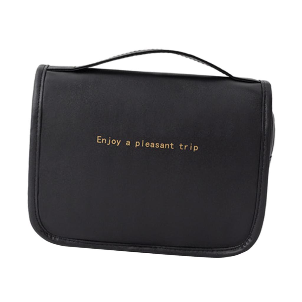 Toiletry Bag Hanging Travel Makeup Fashion Waterproof with Hook Large Capacity PU Leather