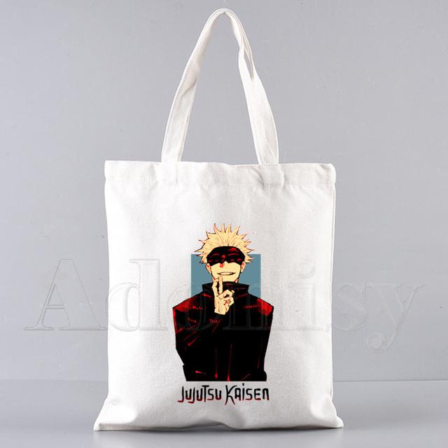 Borsa Shopping in Tela da Donna Jujutsu Kaisen Stampa Lettere Borsa a Spalla in Tessuto Femminile Borsa a Mano Eco Tote Riutilizzabile per la Spesa